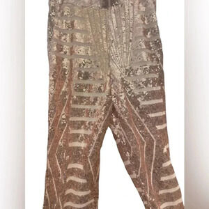 Flared! Fully Lined Rose Gold Sequined Flared Pants